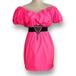 MGSM Neon Pink Off Shoulder Heart Dress, Small